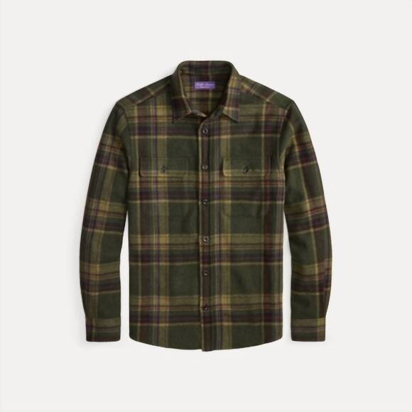 NEW RALPH LAUREN wool cashmere plaidlong sleeve sport shirt in inverness loden m - Picture 5 of 6